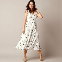 Robe longue imprimée, crépon - Écru - Taille 44 - Viscose - Lora Zellini - Blancheporte