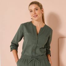 Chemise unie, mélange coton-lin - Kaki - Taille 38 - Coton/lin - Blancheporte