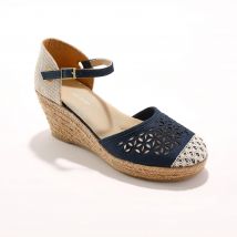 Espadrilles compensées dessus macramé - Bleu - Taille 40 - Blancheporte