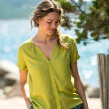 Chemisier uni manches courtes - Vert - Taille 42 - Viscose - Blancheporte