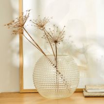 Vase rond transparent en verre reliéfé - Blancheporte