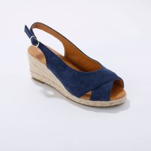 Sandales compensées corde à talon et bout ouverts - Bleu - Taille 36 - Blancheporte