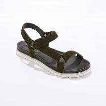 Sandales scratchées largeur confort en cuir style rando certifié LWG - Kaki - Taille 38 - Blancheporte