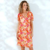 Robe courte imprimée grandes fleurs, voile fils brillants - Taille 36 - Rouge - Blancheporte