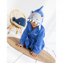 Peignoir de bain enfant à capuche requin personnalisable - 340g/m² - Bleu - Coton - Colombine Des Petits - Blancheporte