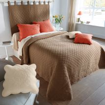 Couvre-lit uni style boutis Cassandre - Taupe - Coton - Colombine - Blancheporte