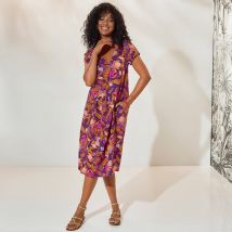 Robe imprimée, manches courtes - Violet - Taille 52 - Viscose - Blancheporte