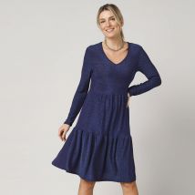 Robe courte évasée en maille brillante, manches longues - Taille 50 - Bleu - Blancheporte