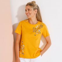 T-shirt manches courtes imprimé papillon - Jaune - Taille 50 - Coton/jersey - Blancheporte