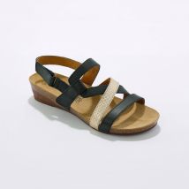 Sandales cuir scratchées compensées effet bois à semelle liège - Noir - Taille 41 - Blancheporte