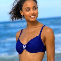 Haut de maillot de bain avec armatures drapé uni - Bleu - 100E - Blancheporte