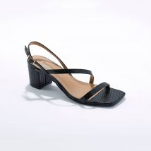 Sandales à fines brides effet croco et talon carré - Noir - Taille 40 - Blancheporte