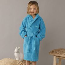 Peignoir enfant éponge à capuche personnalisable - Turquoise - Coton - Colombine Des Petits - Blancheporte