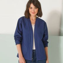 Veste matelassée unie, manches longues - Bleu - Taille 54 - Coton - Blancheporte