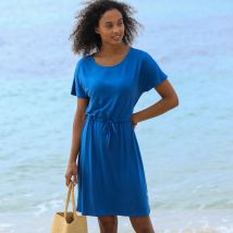 Robe courte unie manches courtes - Taille 50 - Bleu - Blancheporte