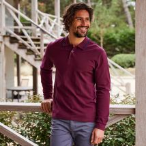 Polo uni maille piquée manches longues - Rouge - Taille 2xl - Coton - Blancheporte