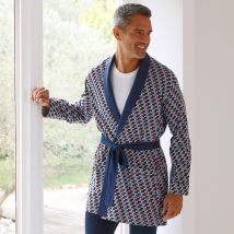 Robe de chambre imprimée courte imprimé graphique - Rouge - Taille M - Coton/jersey - Blancheporte