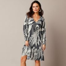 Robe courte imprimé fleuri, maille plissée - T46/48 - Blanc - Lora Zellini - Blancheporte