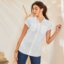 Chemisier manches courtes uni - Blanc - Taille 52 - Coton - Blancheporte