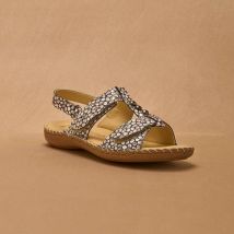 Sandales cuir imprimé - largeur confort - Noir - Taille 41 - Blancheporte