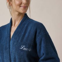 Peignoir mixte adulte uni coton éponge bouclette col kimono personnalisé - Bleu - Taille 54/56 - Coton - Colombine - Blancheporte