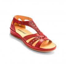 Sandales cuir multibrides ajourées - Rouge - Taille 36 - Blancheporte