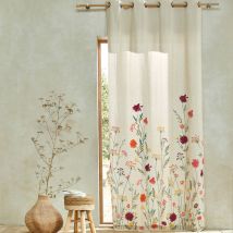 Rideau coton lin base fleurie - Blancheporte