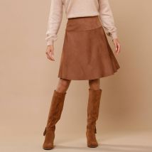 Jupe patineuse aspect suédine - Taille 46 - Marron - Blancheporte