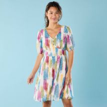 Robe courte Spécial Petites, voile imprimé - Écru - 34 - Blancheporte