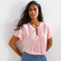 Chemisier manches courtes papillon, crépon - Rose - Taille 44 - Viscose - Blancheporte