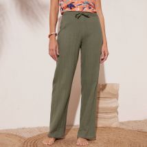 Pantalon large droit, gaze de coton - Kaki - Taille 40 - Coton/gaze De Coton - Blancheporte