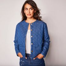 Veste matelassée, jean léger - Bleu - Taille 52 - Coton - Lora Zellini - Blancheporte