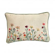 Coussin rectangulaire coton lin broderie fleurie - Blancheporte