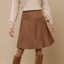 Jupe patineuse aspect suédine - Taille 42 - Marron - Blancheporte