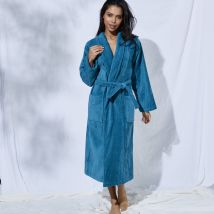 Peignoir mixte adulte éponge velours col châle - Bleu - Taille 38/40 - Coton/velours - Colombine - Blancheporte