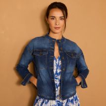 Veste en jean, col montant - Taille 48 - Bleu - Blancheporte