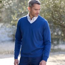 Pull uni col V - Taille L - Bleu - Blancheporte