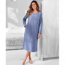 Chemise de nuit polaire manches longues brodée - Taille 50 - Bleu - Blancheporte