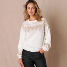 Pull jacquard cuivré - Taille 50 - Écru - Blancheporte
