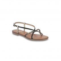 Sandales plates entredoigt en cuir, Monagum - Noir - Taille 37 - Blancheporte