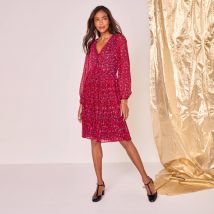 Robe imprimé fleuri, voile plissé - Taille 54 - Violet - Blancheporte