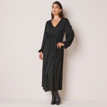 Robe évasée unie, satin - Noir - Taille 42 - Satin/viscose - Blancheporte