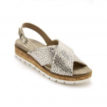 Sandales croisées cuir motif animalier - Beige - Taille 36 - Blancheporte