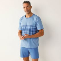 Pyjama short coton rayé - Bleu - Taille M - Coton/jersey - Blancheporte