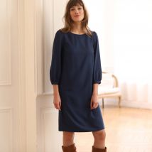 Robe droite manches 7/8ème unie - Taille 50 - Bleu - Blancheporte
