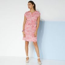 Robe imprimée boutonnée épaules - Rose - Taille 50 - Coton - Blancheporte