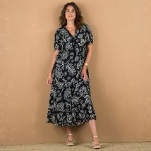 Robe longue volantée imprimée - Noir - Taille 52 - Viscose - Lora Zellini - Blancheporte