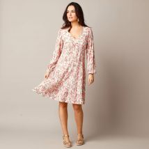 Robe courte imprimée, maille plissée - T52 - Écru - Lora Zellini - Blancheporte