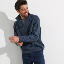 Pull col camionneur maille irlandaise - Taille L - Bleu - Blancheporte