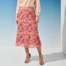 Jupe longue imprimé ikat, taille élastiquée - Taille 52 - Rose - Blancheporte